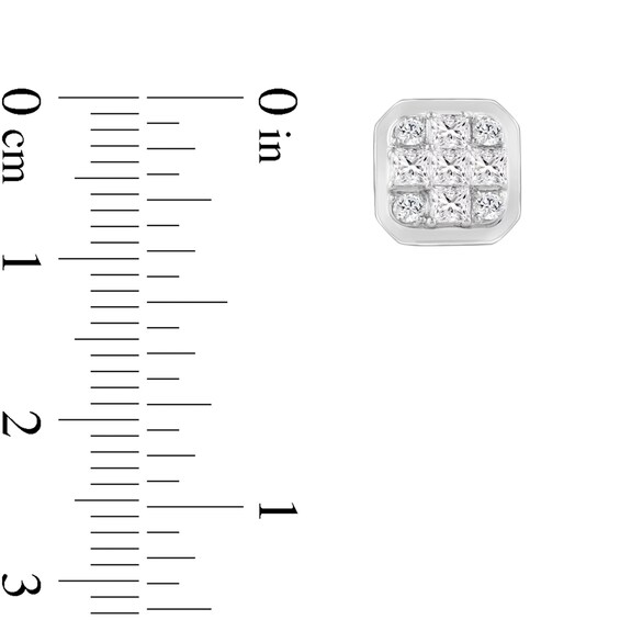 1 CT. T.w. Cushion-Shaped Certified Lab-Grown Multi-Diamond Stud Earrings in 14K White Gold (F/Si2)