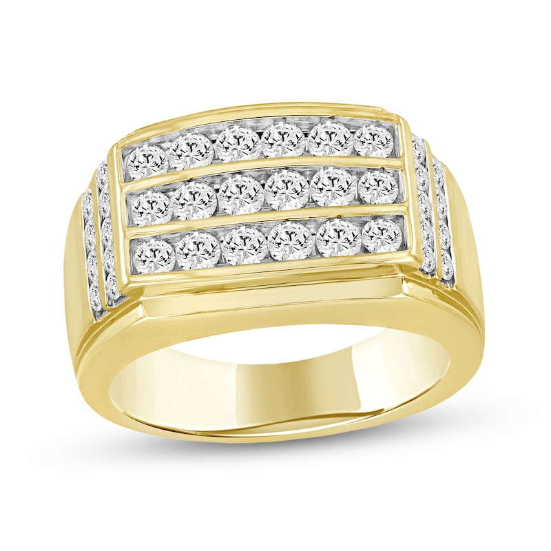 Main Image 1 of 1-1/2 CT. T.W. Certified Lab-Grown Diamond Triple Row Rectangle-Top Ring in 14K Gold (F/SI2)