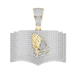 3/4 CT. T.W. Diamond Praying Hands with Bible Necklace Charm in 10K Gold