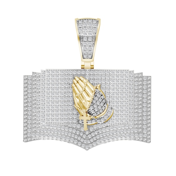 3/4 CT. T.w. Diamond Praying Hands with Bible Necklace Charm in 10K Gold