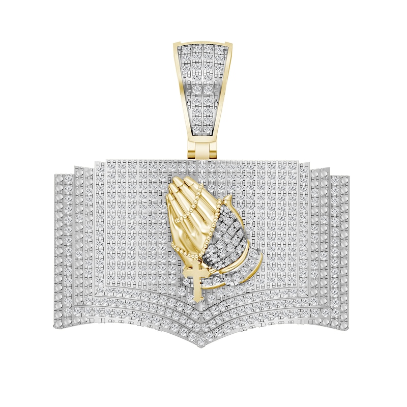 Main Image 1 of 3/4 CT. T.W. Diamond Praying Hands with Bible Necklace Charm in 10K Gold