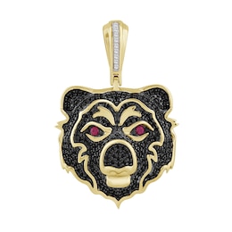 1/2 CT. T.W. Black and White Diamond with Lab-Created Ruby Bear Head Necklace Charm in 10K Gold