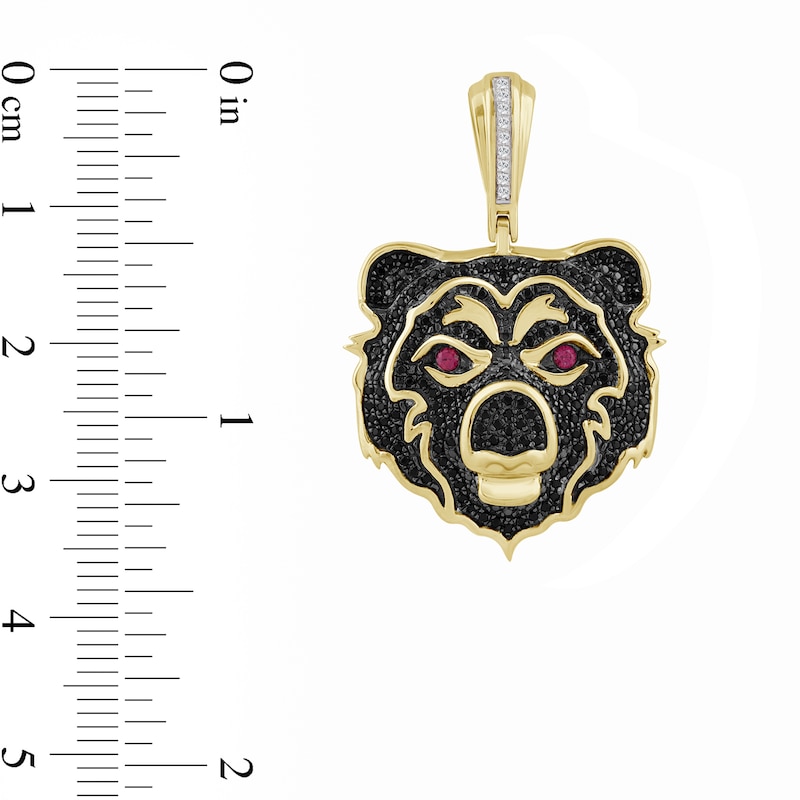 Main Image 2 of 1/2 CT. T.W. Black and White Diamond with Lab-Created Ruby Bear Head Necklace Charm in 10K Gold