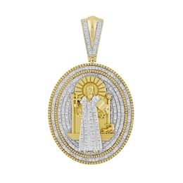 1/3 CT. T.W. Diamond Oval-Shaped Religious Medal Necklace Charm in 10K Gold