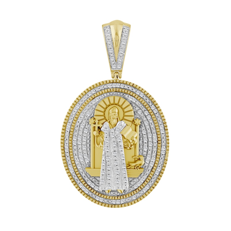 Main Image 1 of 1/3 CT. T.W. Diamond Oval-Shaped Religious Medal Necklace Charm in 10K Gold
