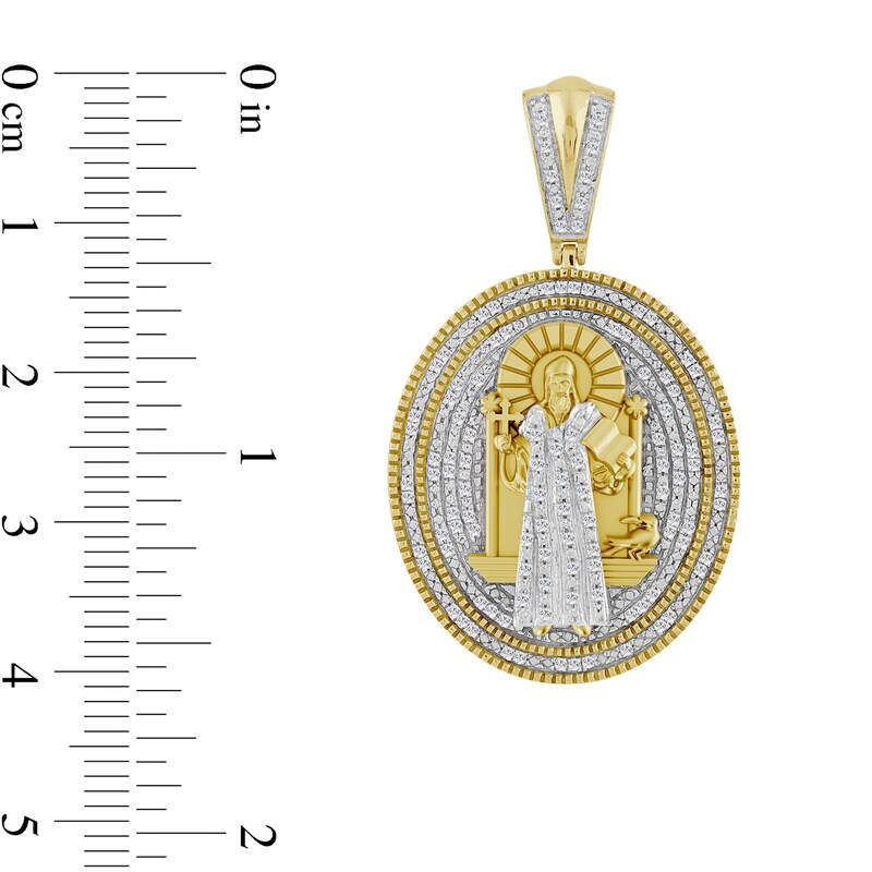 Main Image 2 of 1/3 CT. T.W. Diamond Oval-Shaped Religious Medal Necklace Charm in 10K Gold