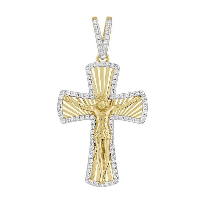 Main Image 1 of 1/4 CT. T.W. Diamond Edge Crucifix Necklace Charm in 10K Gold