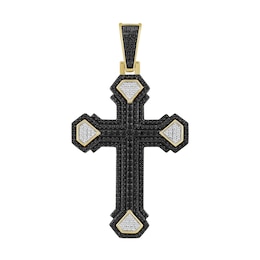 1 CT. T.W. Black and White Diamond Multi-Row Cross Necklace Charm in 10K Gold