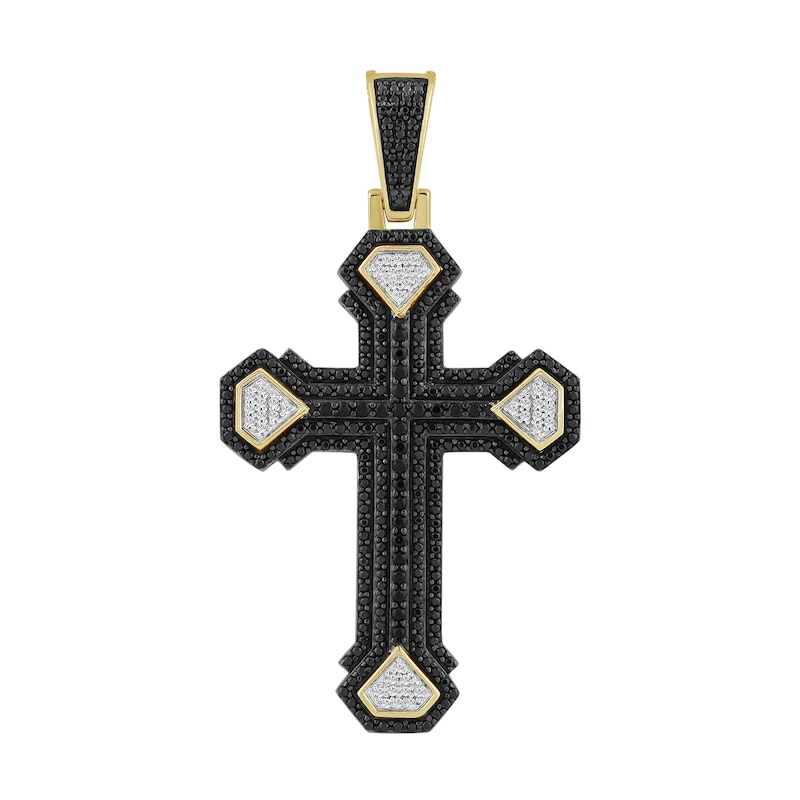 Main Image 1 of 1 CT. T.W. Black and White Diamond Multi-Row Cross Necklace Charm in 10K Gold