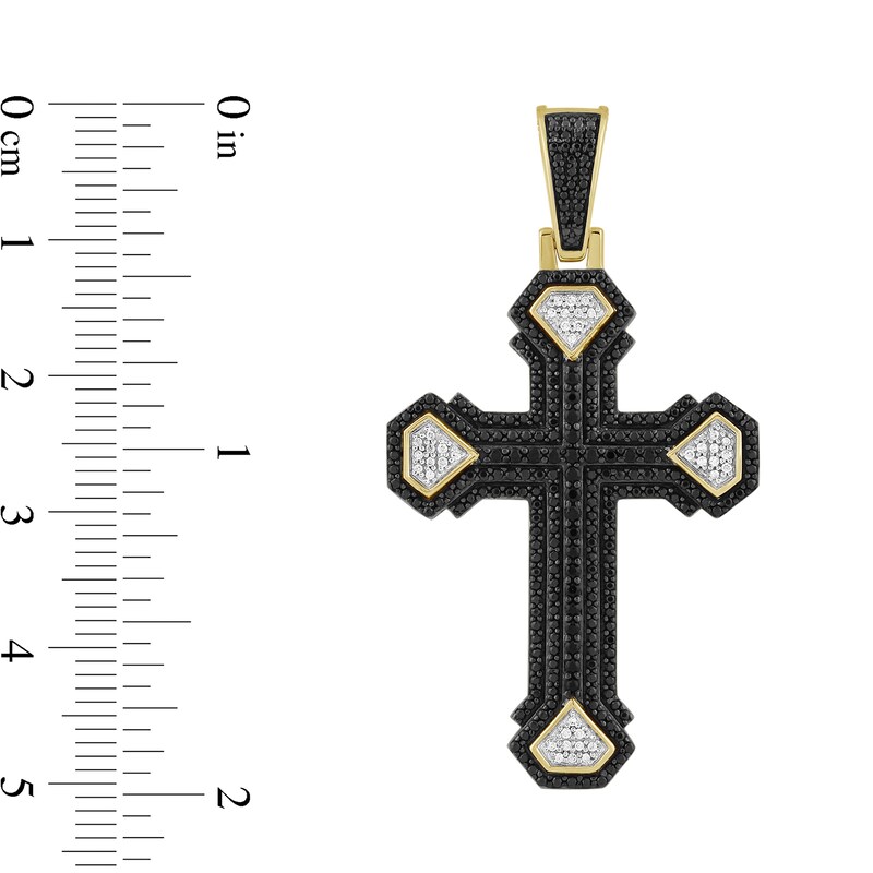 Main Image 2 of 1 CT. T.W. Black and White Diamond Multi-Row Cross Necklace Charm in 10K Gold