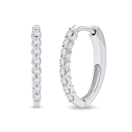 1/2 CT. T.W. Diamond Oval Hoop Earrings in 10K White Gold