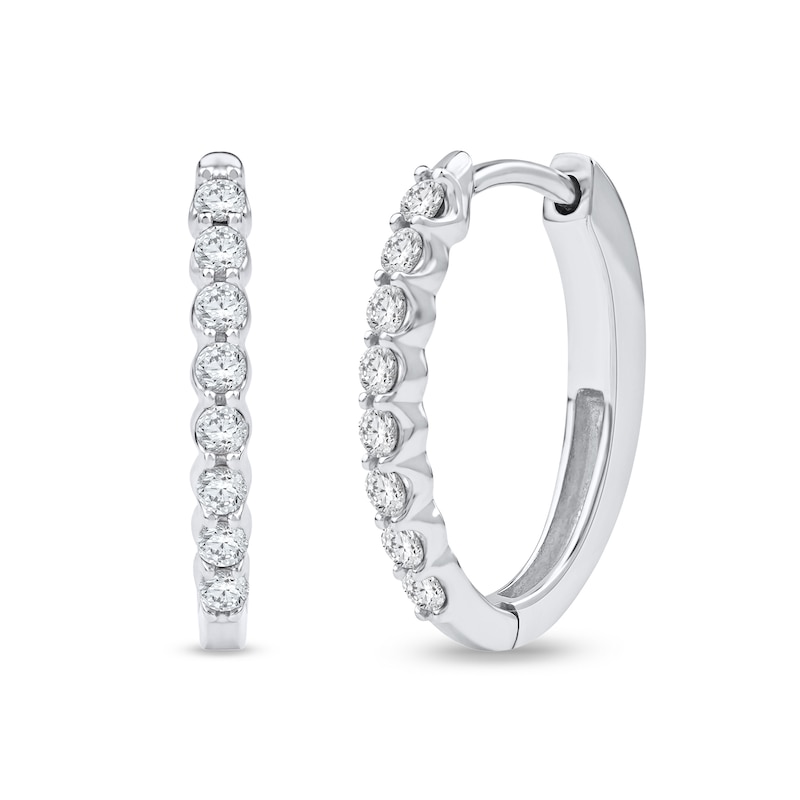 Main Image 1 of 1/2 CT. T.W. Diamond Oval Hoop Earrings in 10K White Gold