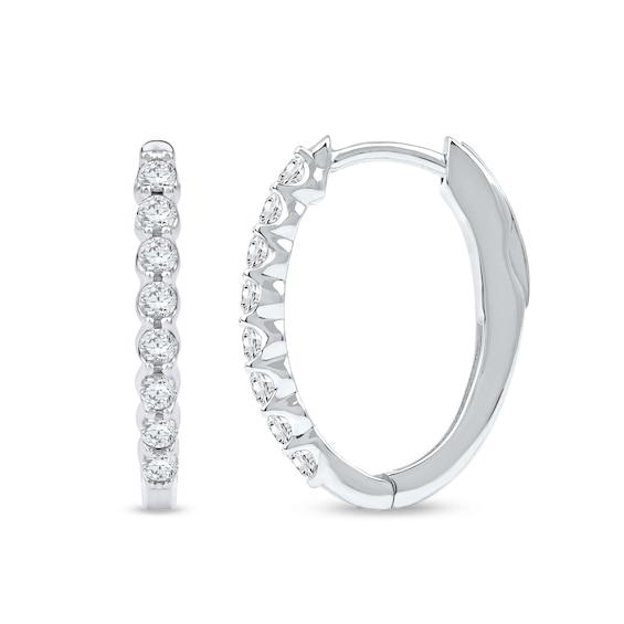 1/2 CT. T.w. Diamond Oval Hoop Earrings in 10K White Gold