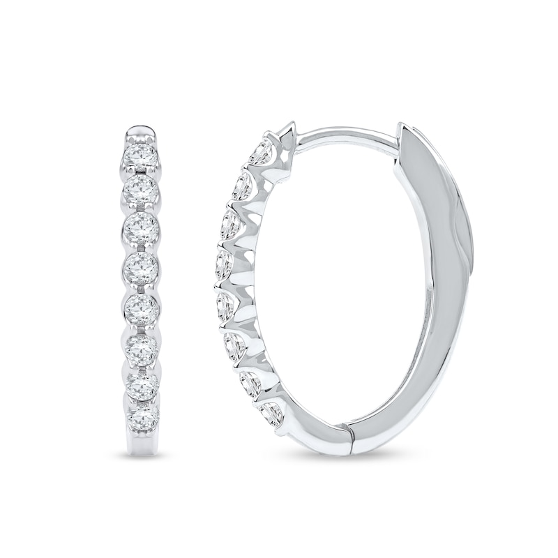 Main Image 2 of 1/2 CT. T.W. Diamond Oval Hoop Earrings in 10K White Gold