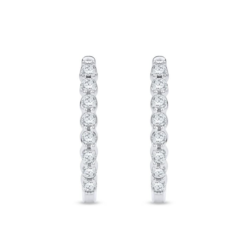 Main Image 3 of 1/2 CT. T.W. Diamond Oval Hoop Earrings in 10K White Gold