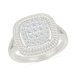 1/2 CT. T.W. Cushion-Shaped Multi-Diamond Double Rope Frame Ring in 10K White Gold
