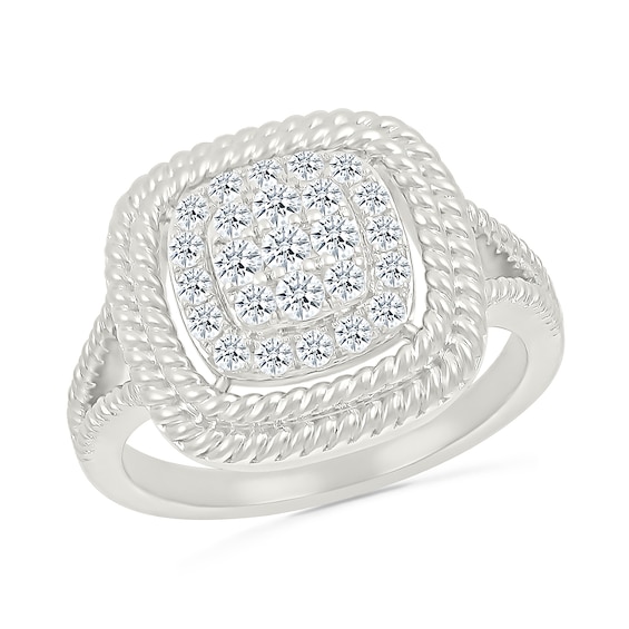 1/2 CT. T.w. Cushion-Shaped Multi-Diamond Double Rope Frame Ring in 10K White Gold