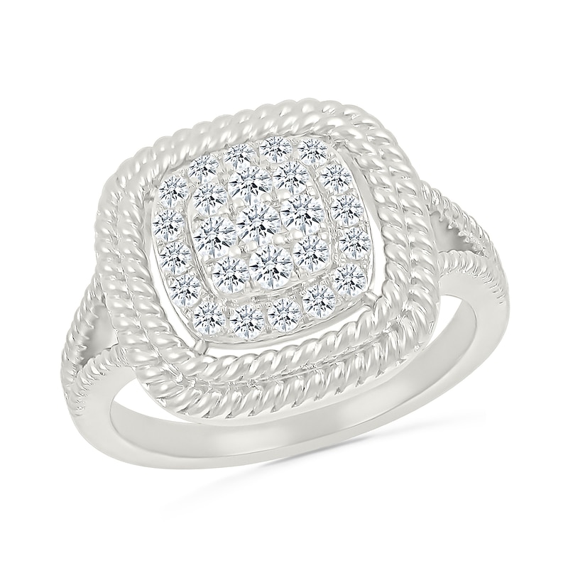 Main Image 1 of 1/2 CT. T.W. Cushion-Shaped Multi-Diamond Double Rope Frame Ring in 10K White Gold
