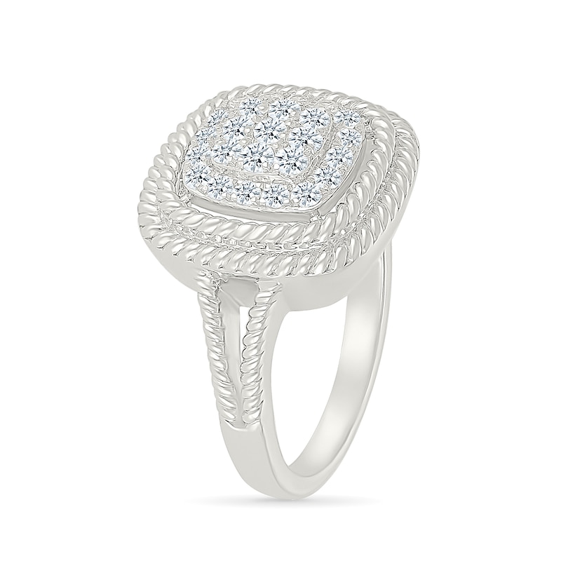 Main Image 2 of 1/2 CT. T.W. Cushion-Shaped Multi-Diamond Double Rope Frame Ring in 10K White Gold