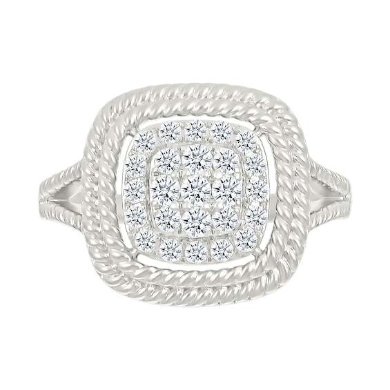 1/2 CT. T.w. Cushion-Shaped Multi-Diamond Double Rope Frame Ring in 10K White Gold