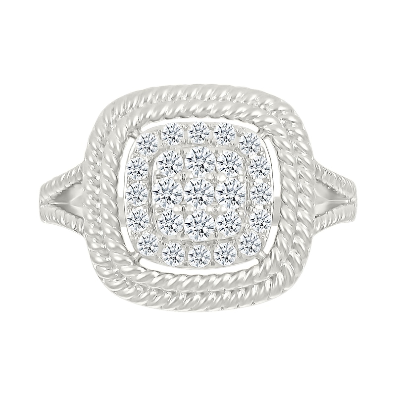 Main Image 3 of 1/2 CT. T.W. Cushion-Shaped Multi-Diamond Double Rope Frame Ring in 10K White Gold