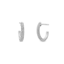 1/8 CT. T.W. Diamond Multi-Row J-Hoop Earrings in 10K White Gold