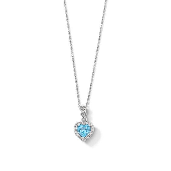 6.0mm Heart-Shaped Swiss Blue Topaz and White Lab-Created Sapphire Frame Drop Pendant in Sterling Silver