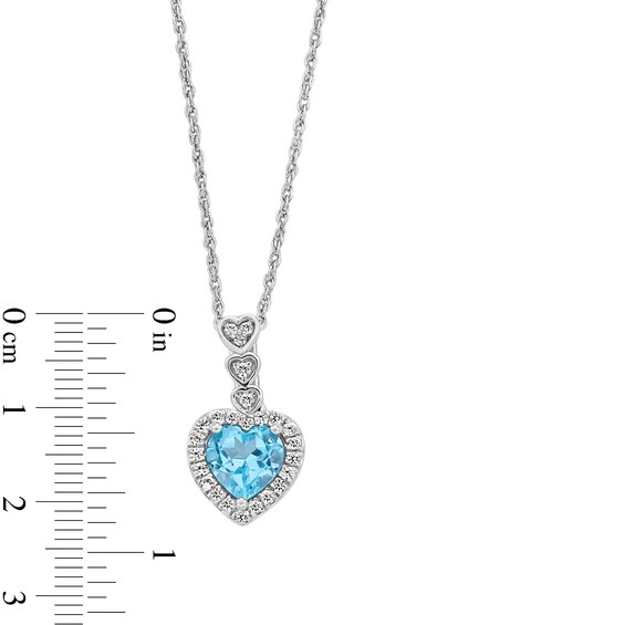 6.0mm Heart-Shaped Swiss Blue Topaz and White Lab-Created Sapphire Frame Drop Pendant in Sterling Silver