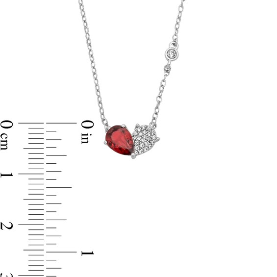 Pear-Shaped Garnet and 1/10 CT. T.w. Multi-Diamond Toi et Moi Heart Necklace in Sterling Silver