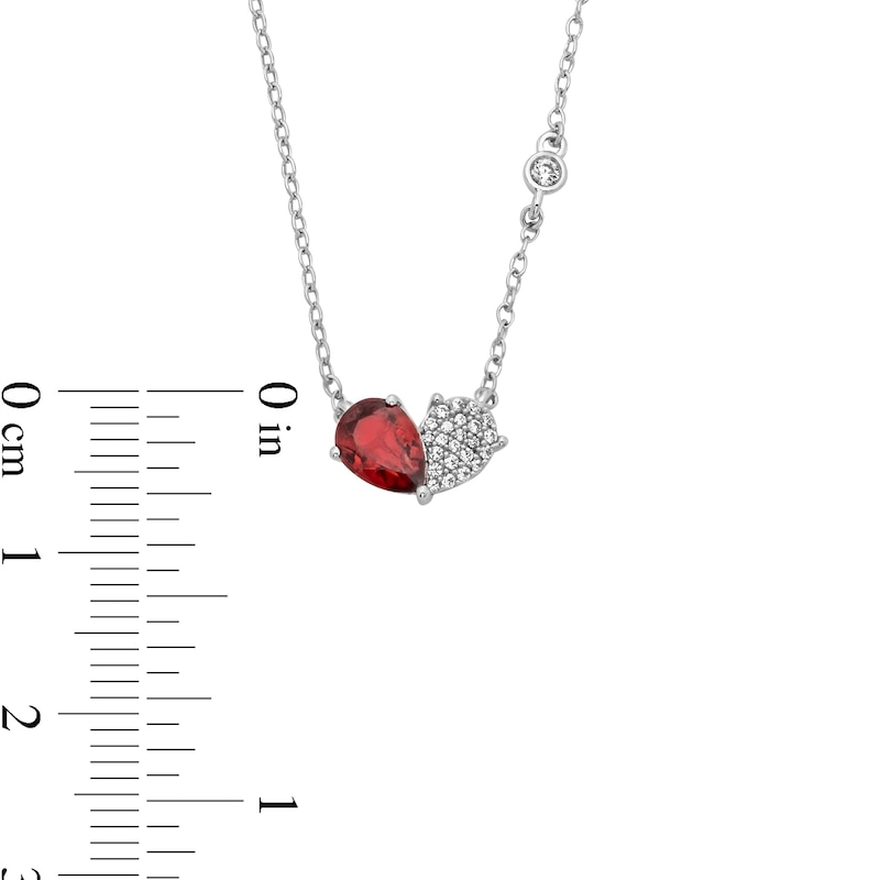 Main Image 4 of Pear-Shaped Garnet and 1/10 CT. T.W. Multi-Diamond Toi et Moi Heart Necklace in Sterling Silver