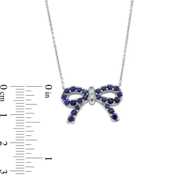 Blue Lab-Created Sapphire and Diamond Accent Bow Necklace in Sterling Silver