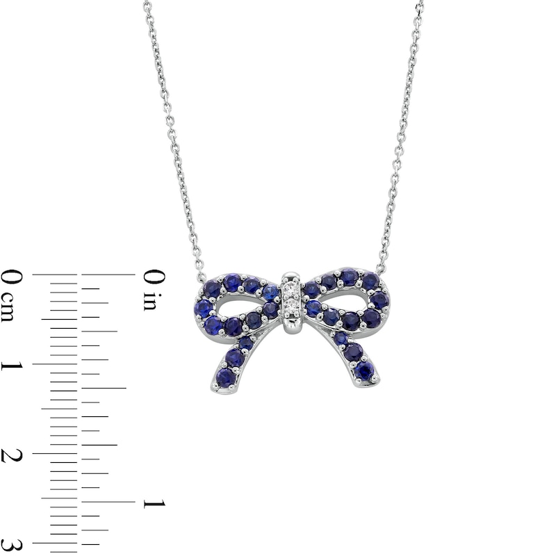 Main Image 3 of Blue Lab-Created Sapphire and Diamond Accent Bow Necklace in Sterling Silver