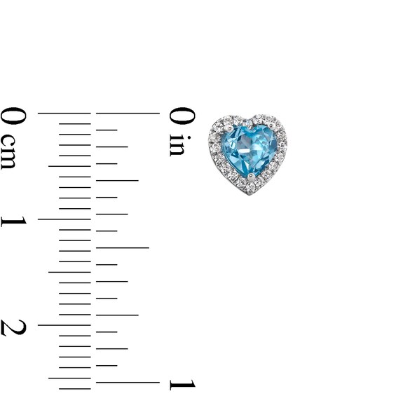 5.0mm Heart-Shaped Swiss Blue Topaz and White Lab-Created Sapphire Frame Stud Earrings in Sterling Silver