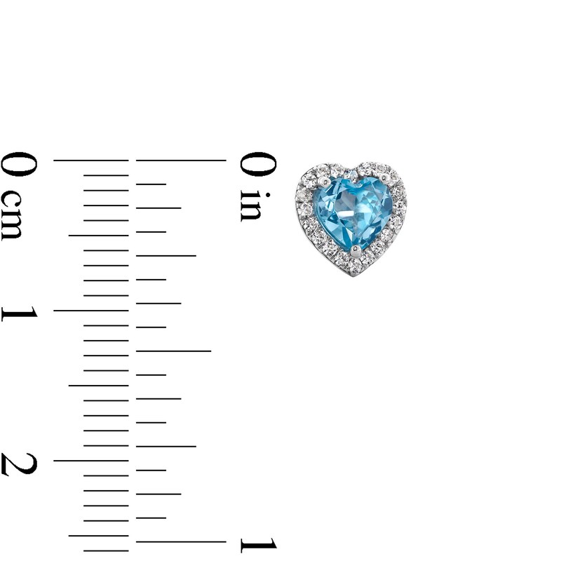Main Image 3 of 5.0mm Heart-Shaped Swiss Blue Topaz and White Lab-Created Sapphire Frame Stud Earrings in Sterling Silver