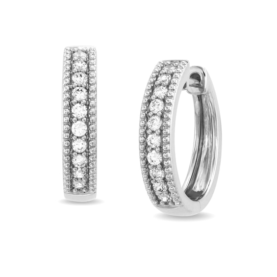 1/4 CT. T.w. Diamond Vintage-Style Huggie Hoop Earrings in 10K White Gold