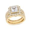 Thumbnail Image 1 of 3-3/8 CT. T.W. Princess-Cut Certified Lab-Grown Diamond Cushion-Shaped Frame Bridal Set in 14K Gold (F/VS2)