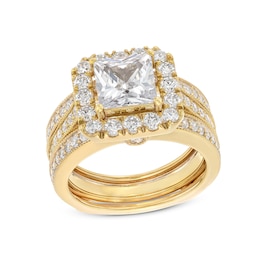 3-3/8 CT. T.W. Princess-Cut Certified Lab-Grown Diamond Cushion-Shaped Frame Bridal Set in 14K Gold (F/VS2)