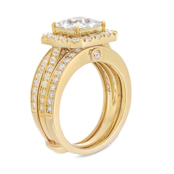 3-3/8 CT. T.w. Princess-Cut Certified Lab-Grown Diamond Cushion-Shaped Frame Bridal Set in 14K Gold (F/Vs2)
