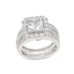 3-3/8 CT. T.W. Princess-Cut Certified Lab-Grown Diamond Cushion-Shaped Frame Bridal Set in 14K White Gold (F/VS2)