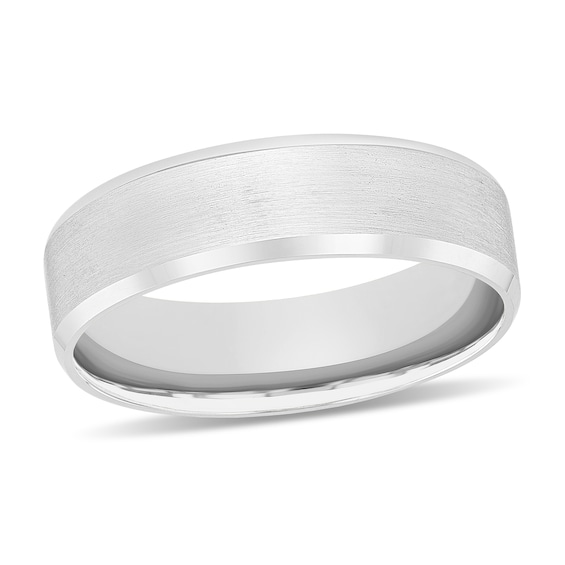 6.0mm Engravable Beveled Edge Wedding Band in 10K White Gold (1 Line)