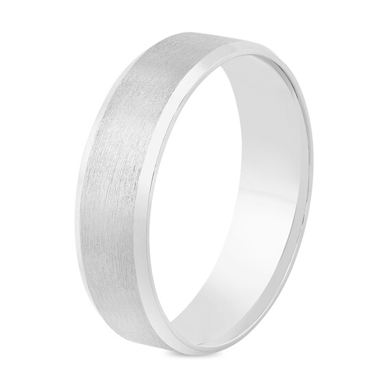 6.0mm Engravable Beveled Edge Wedding Band in 10K White Gold (1 Line)
