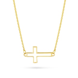 White Enamel Sideways Cross Necklace in 14K Gold