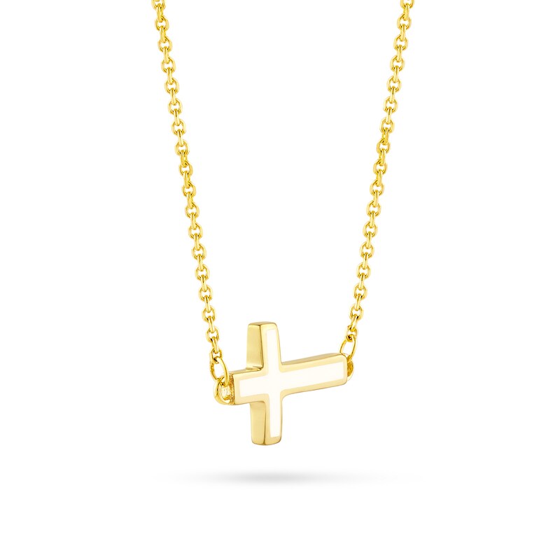 Main Image 2 of White Enamel Sideways Cross Necklace in 14K Gold