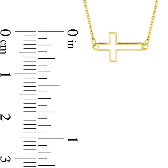 White Enamel Sideways Cross Necklace in 14K Gold