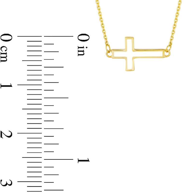 Main Image 4 of White Enamel Sideways Cross Necklace in 14K Gold