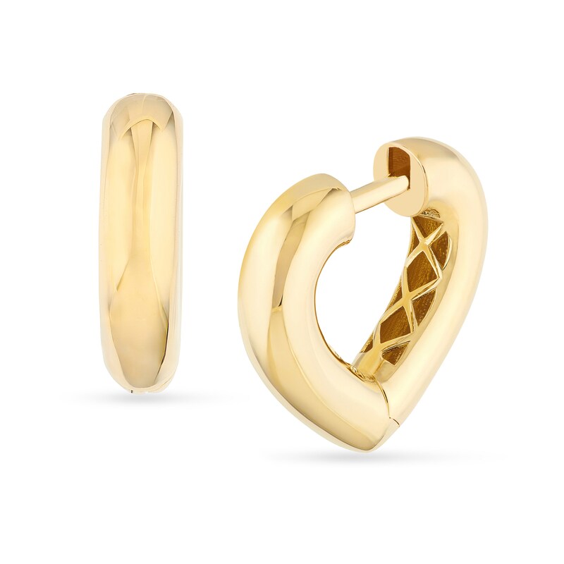 Main Image 1 of Heart-Shaped Huggie Hoop Earrings in 14K Gold