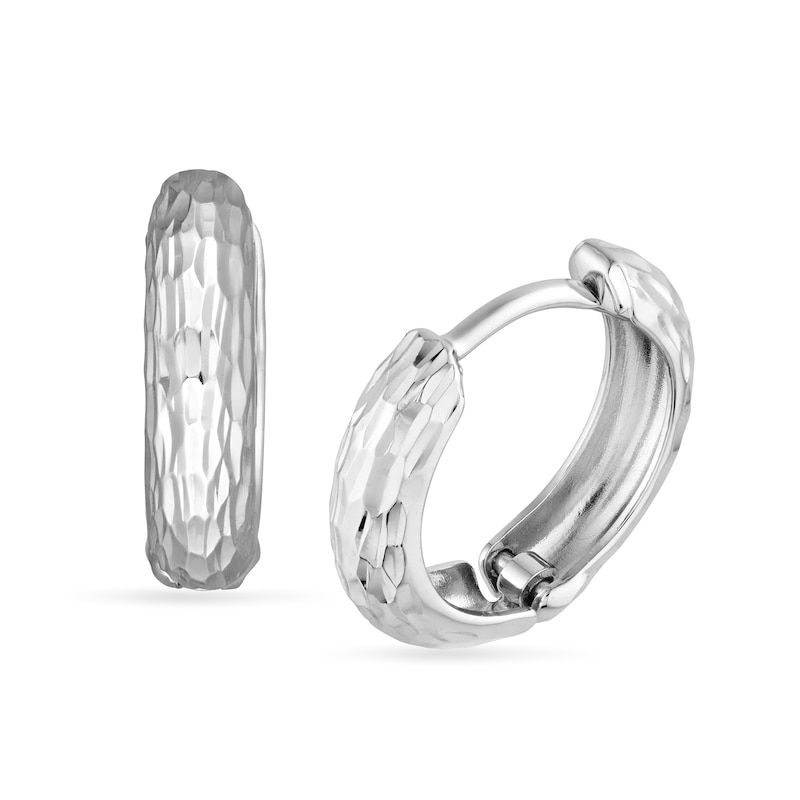 Main Image 1 of 12.4mm Diamond-Cut Huggie Hoop Earrings in 14K White Gold