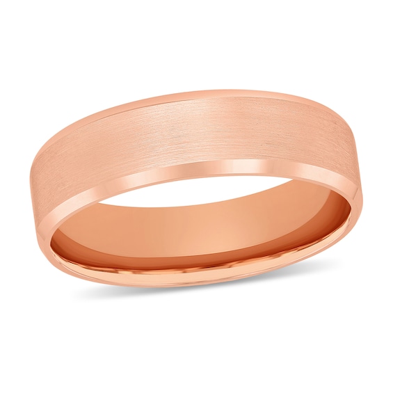 6.0mm Engravable Beveled Edge Wedding Band in 10K Rose Gold (1 Line)
