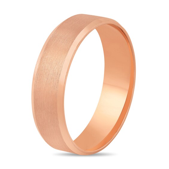 6.0mm Engravable Beveled Edge Wedding Band in 10K Rose Gold (1 Line)