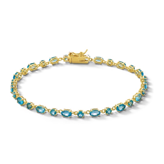 Oval and Round Swiss Blue Topaz Alternating Link Bracelet in Sterling Silver with 18K Gold Plate - 7.25â